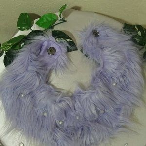 Lavender Faux Fur Button Scarf with Silver Pearl Embellishments